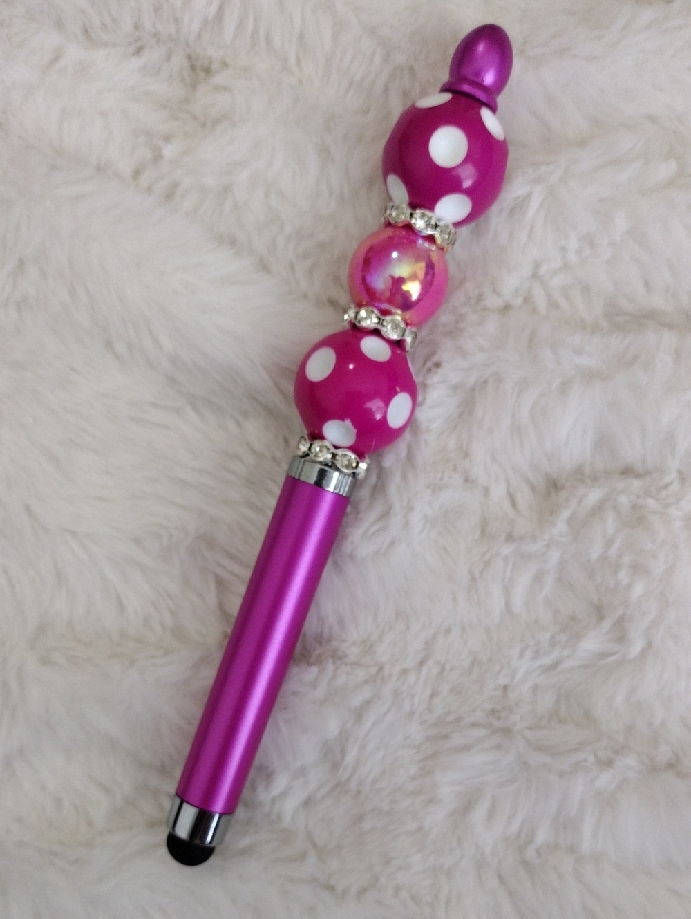 Pink Polka Dot Beaded Stylus Wand & Pen